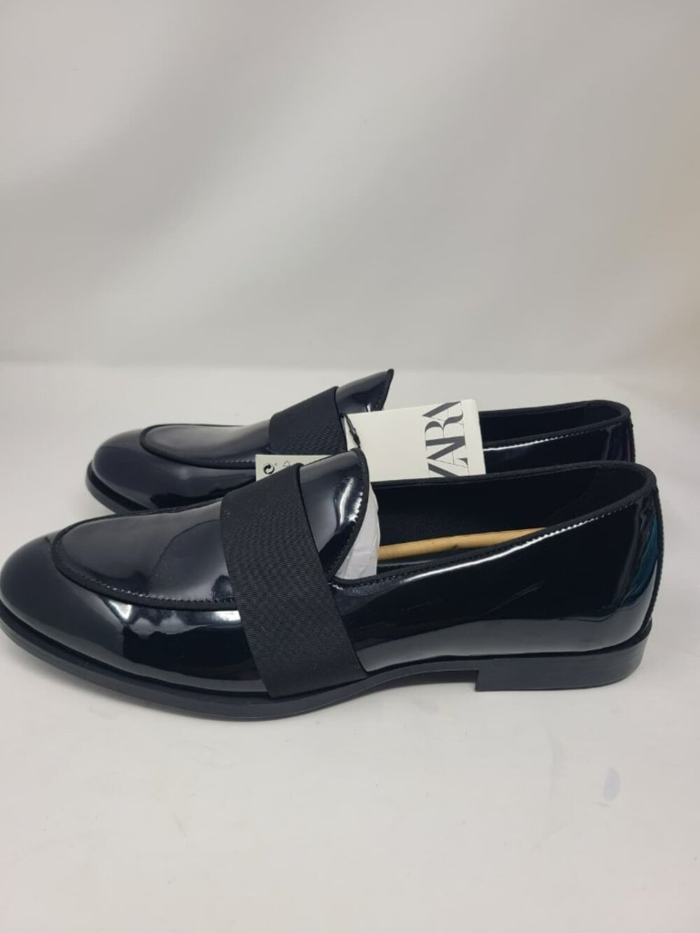 Zara Man Black Hi Shine LEATHER PENNY Slip Ons LOAFERS Size 12 2647/220